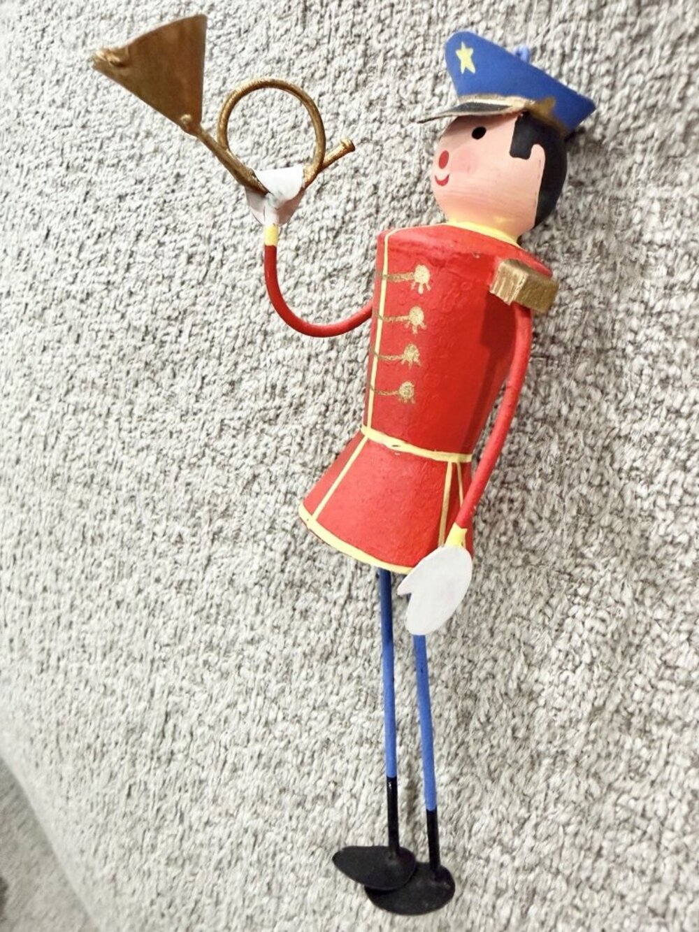 Metal Toy Soldier Horn Christmas Ornament Marching Band Folk Art Whimsical Decor